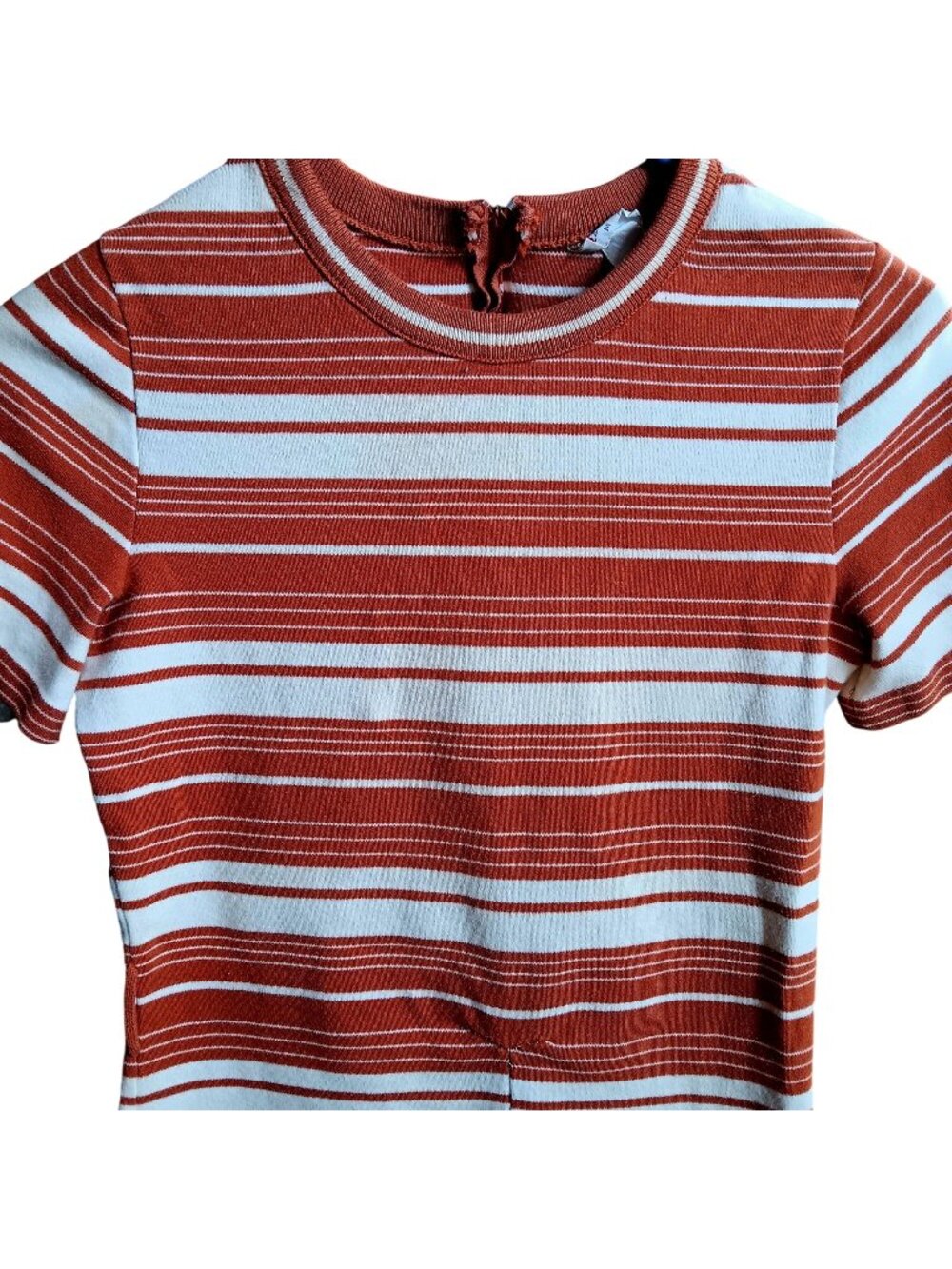 True Vintage Medium Tunic T-shirt 1970's Striped Rust White Knit Top Back Zipper